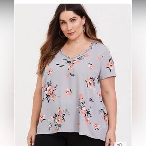 TORRID Georgette Eyelet v neck Blouse shirt top size L 0 12 shirt sleeve office